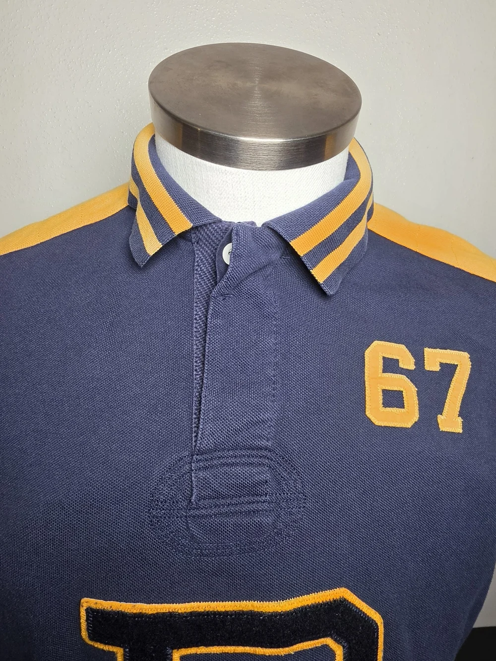 Polo by Ralph Lauren Navy Polo with Yellow Appliqué 'P' and 67